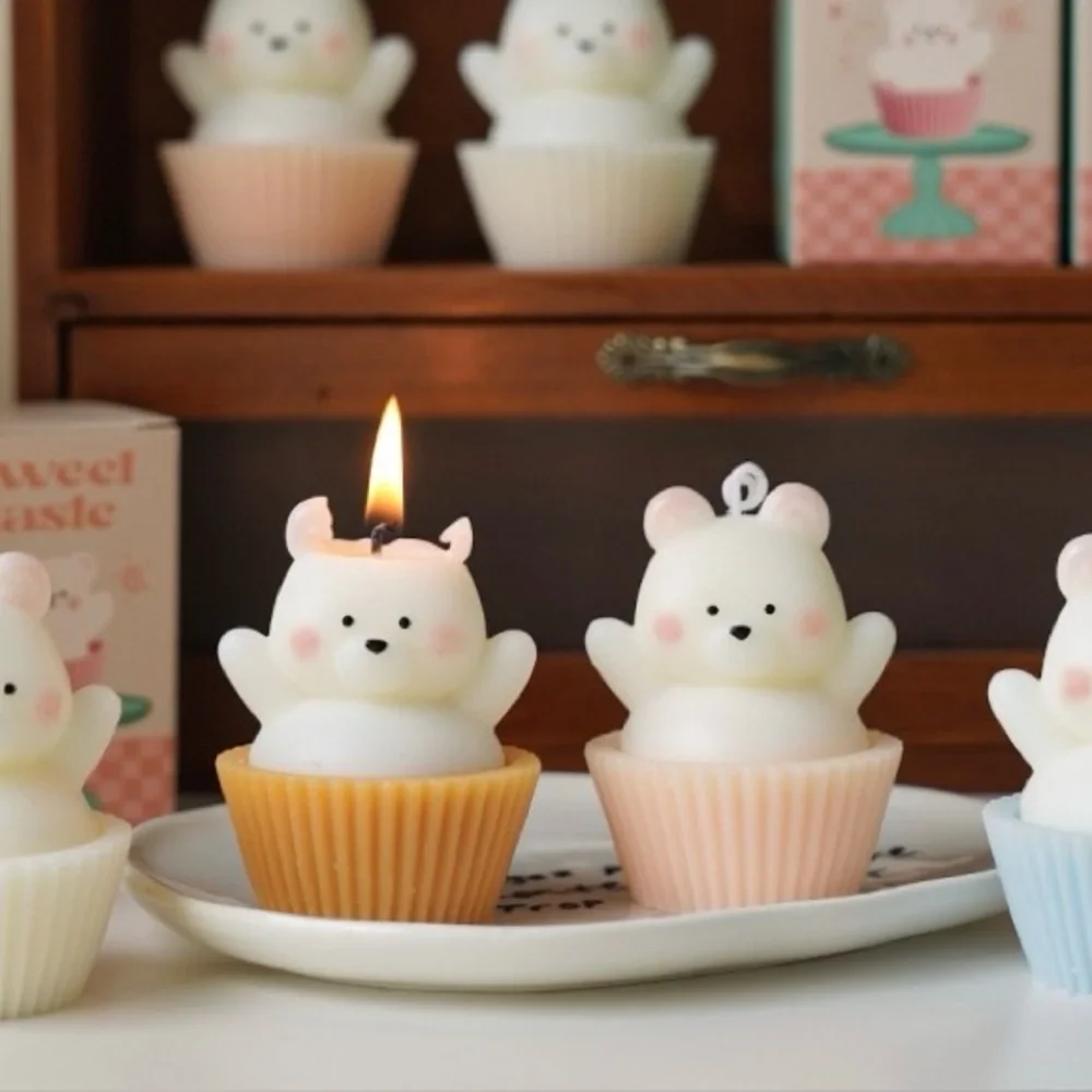 Cute Bear Cupcake Candle
